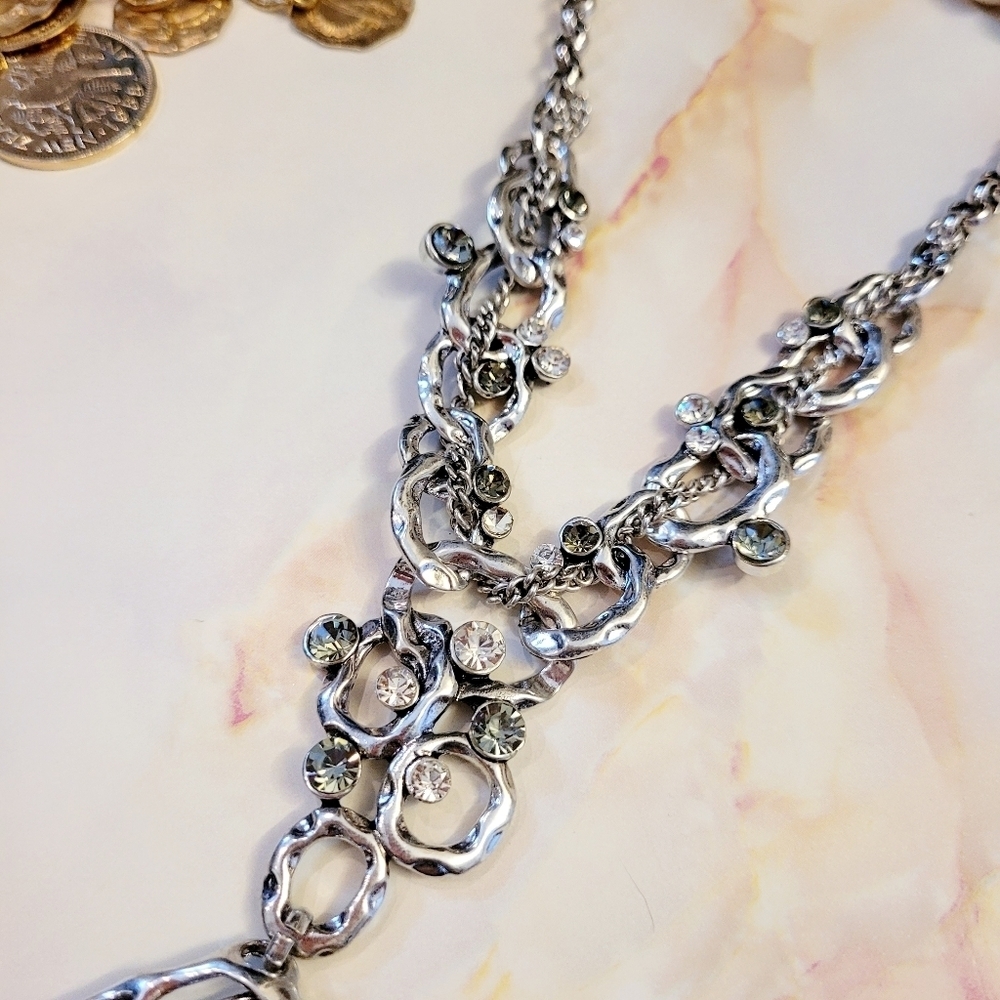 Vintage Bohemian Artisan Catseye Stone & Crystal Silver Statement Necklace - Picture 9 of 14